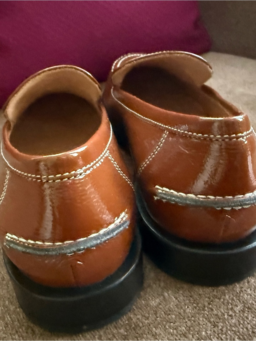 Labucq women’s Cognac Brown Leather Slip-On Loafers - Picture 6 of 8